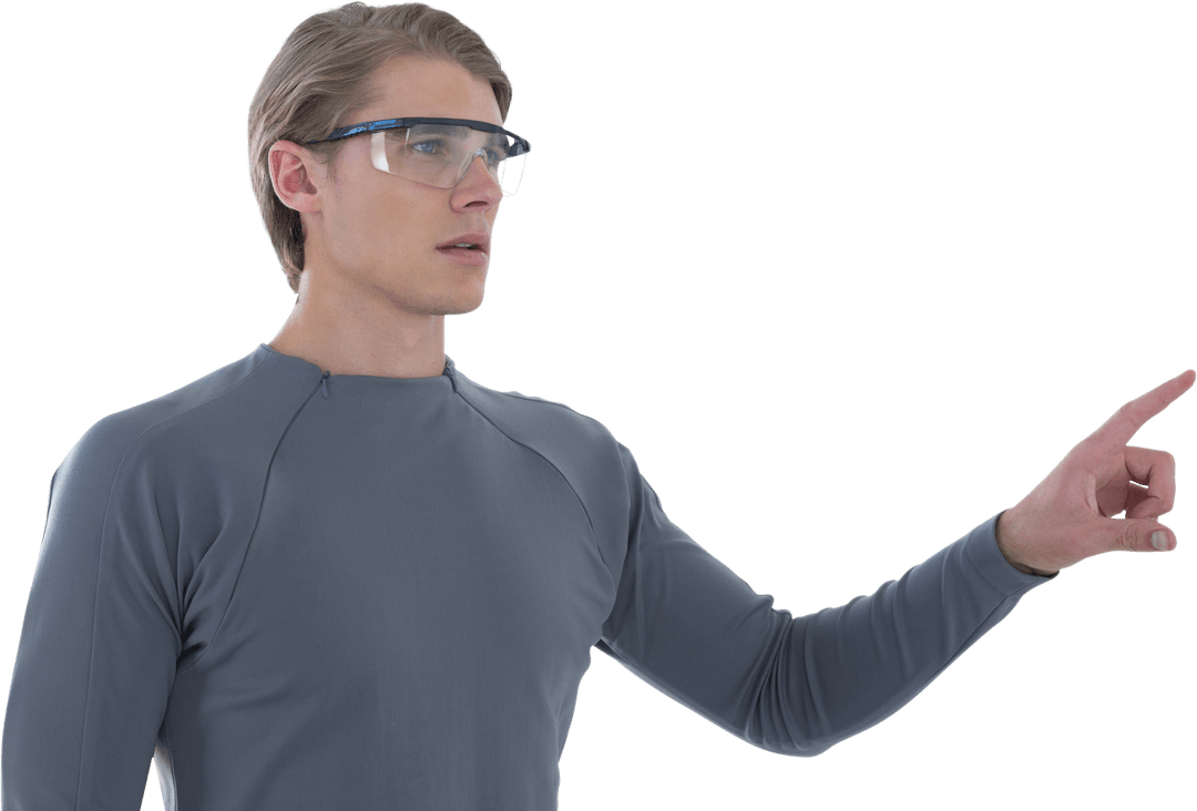 Businessman Gesturing Hand Wearing Smart Glasses Transparent Background