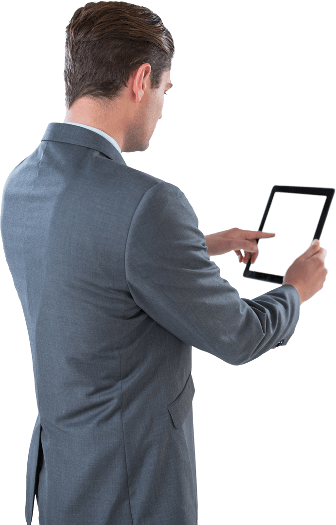 caucasian businessman using transparent tablet interface - Download Free Stock Images Pikwizard.com