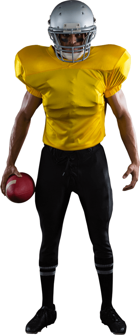 American Football Player in Yellow Jersey Isolated on Transparent Background