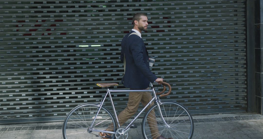 Businessman Walking Bicycle Outdoors Near Office Building - Free Images, Stock Photos and Pictures on Pikwizard.com