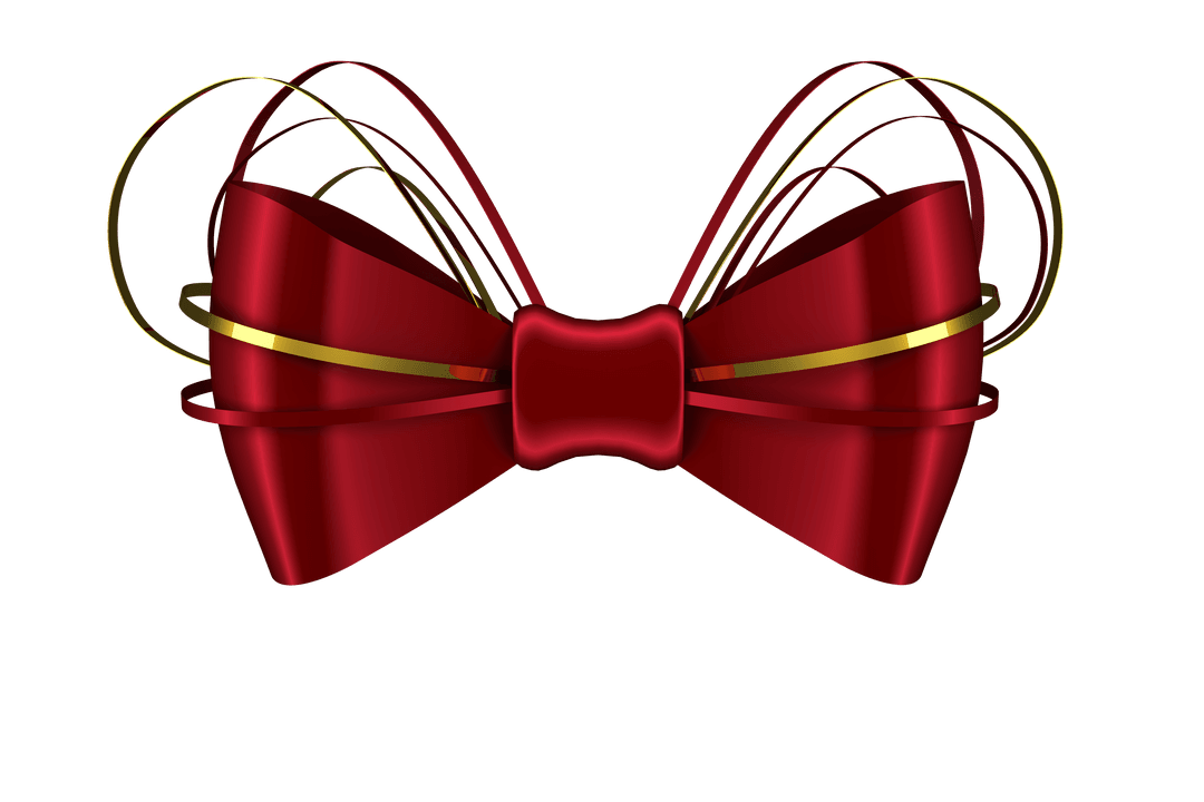 Red Decorative Ribbon with Gold Accents on Transparent Background