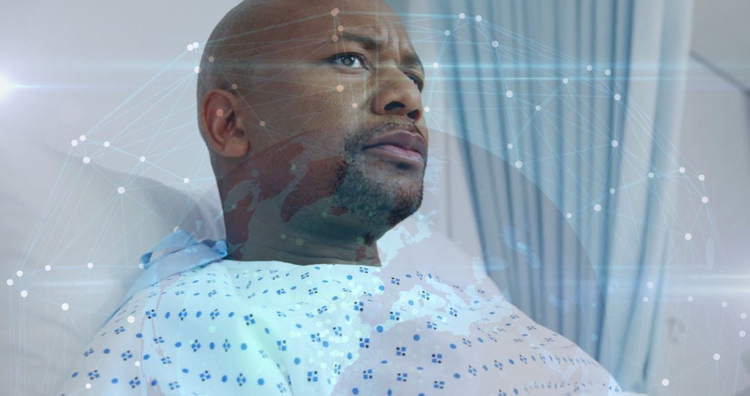 Male Patient in Hospital with Digital Network Technology Overlay