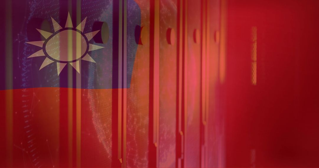 Taiwan Flag Over Server Room Symbolizing Technological Advancement
