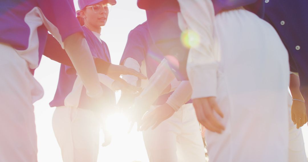 Female Baseball Team Encouragement Huddle in Sunshine - Free Images, Stock Photos and Pictures on Pikwizard.com