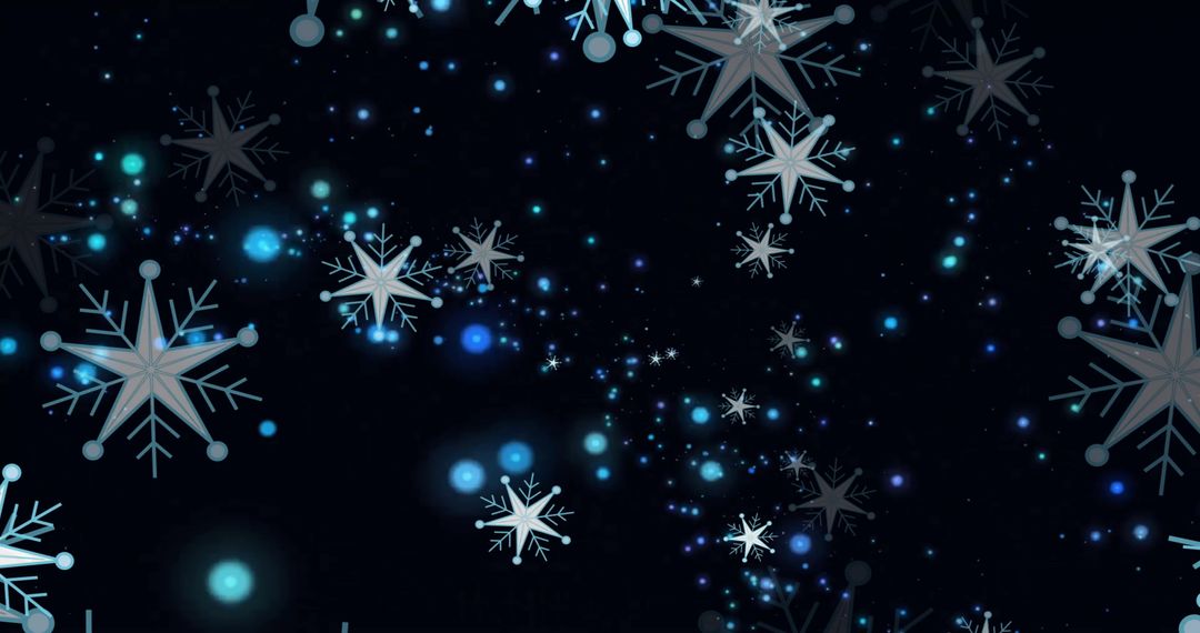 Festive Snowflakes Falling on Night Sky with Twinkling Lights