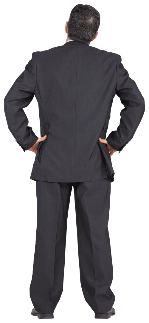 Transparent Back View Mature Businessman in Thoughtful Pose