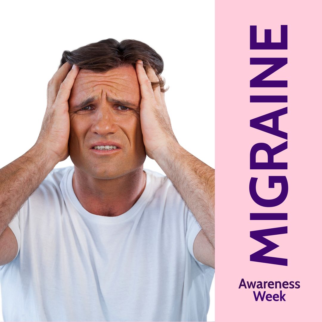 Distressed Man Holding Head During Migraine Awareness Week - Download Free Stock Templates Pikwizard.com