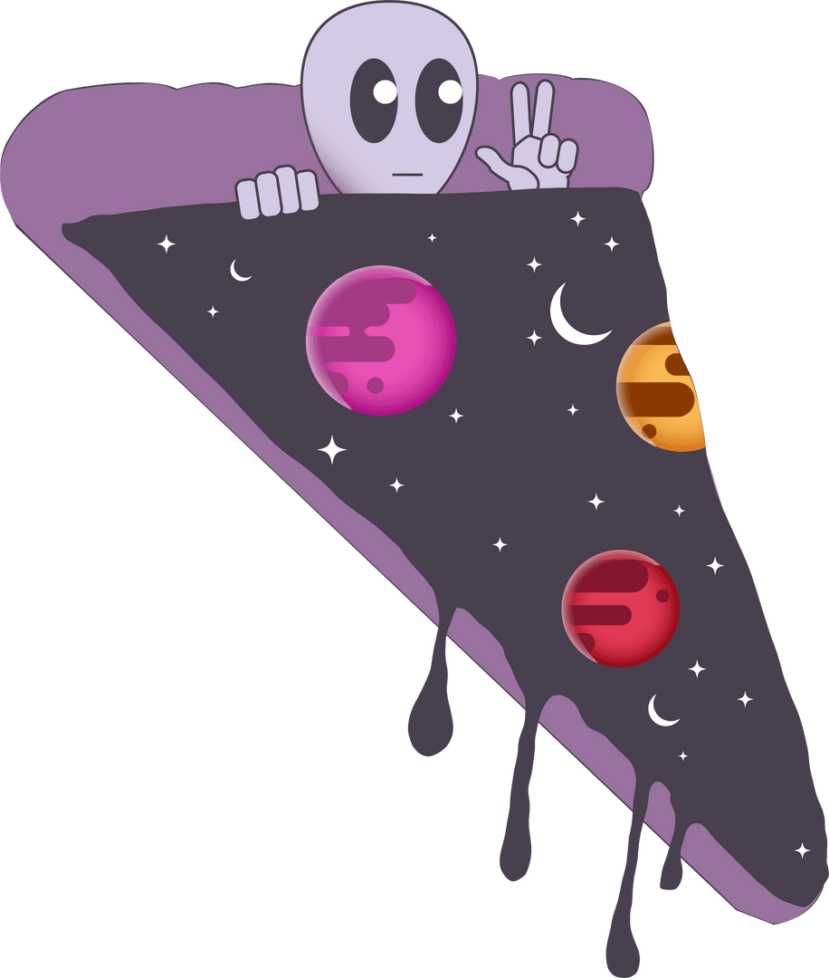 Cosmic Alien with Peace Sign Illustration on Transparent Background