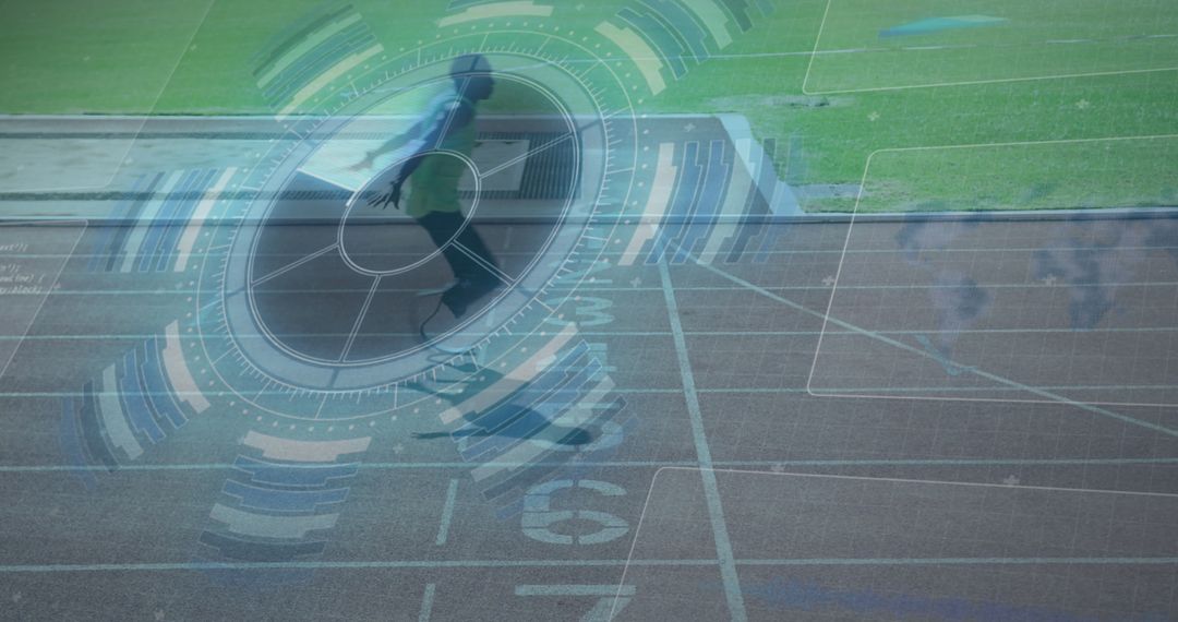 Digital Overlay of Athlete with Prosthetic Leg Running on Track