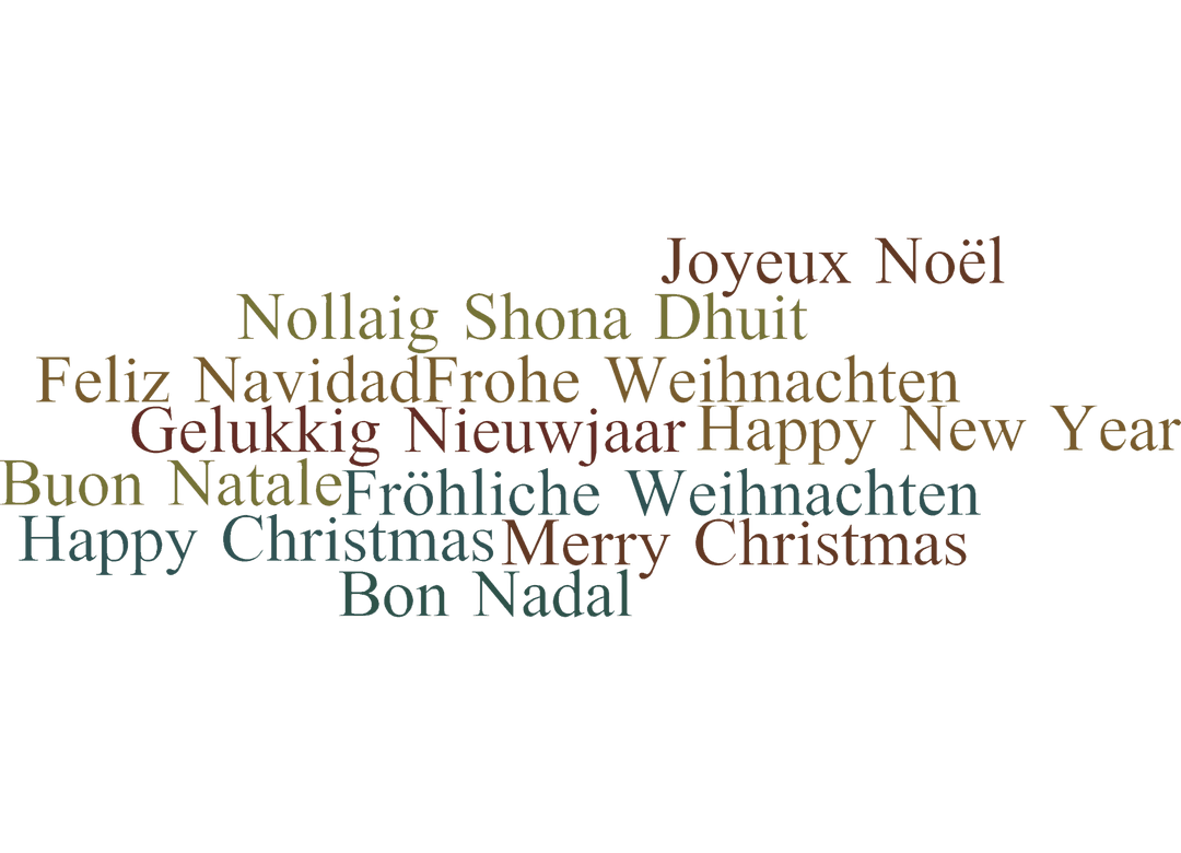 Multilingual Merry Christmas Words on Transparent Background