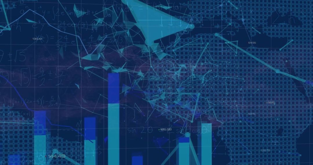 Financial Data Processing Over Digital World Map Background