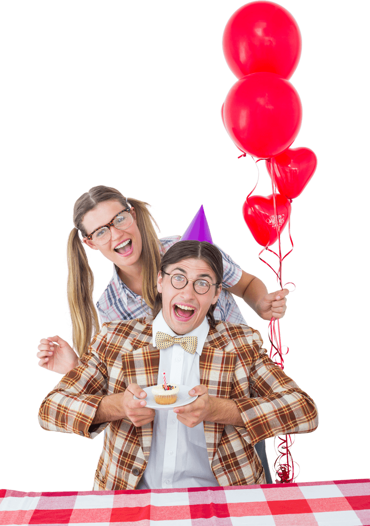 Transparent Celebration with Geeky Hipsters and Balloons