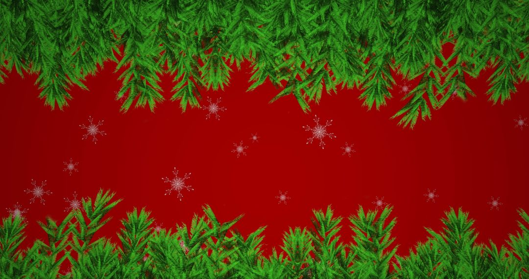 Festive Christmas Branches with Snowflakes on Red Background