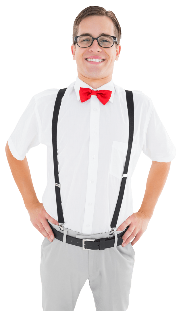 Transparent Geeky Hipster in Red Bow Tie Smiling