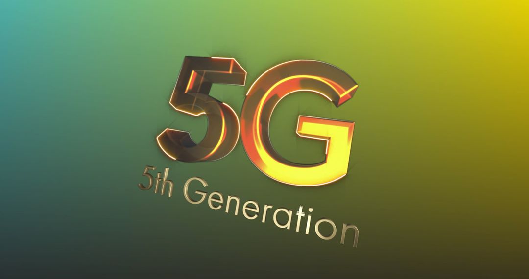 Golden 5G Text on Gradient Background Symbolizing Advanced Technology