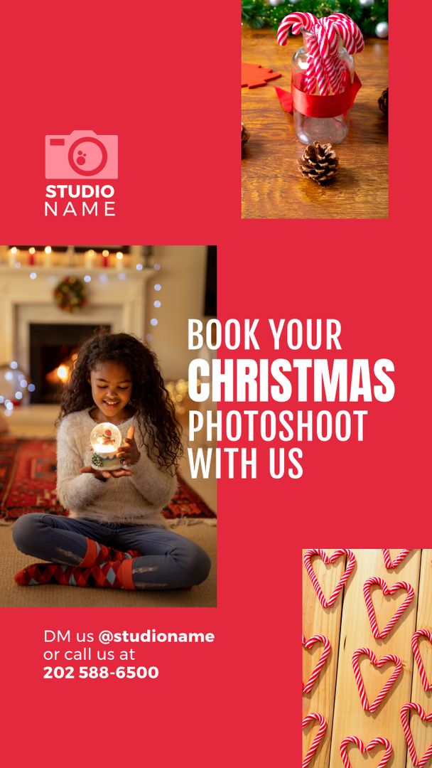 Festive Christmas Photoshoot Ad With Smiling Woman Holding Snow Globe - Download Free Stock Templates Pikwizard.com