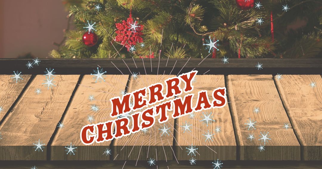Festive Christmas Greeting with Rustic Wooden Table Background