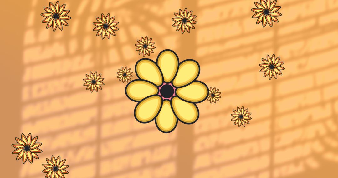 Floral Abstract Pattern with Natural Shadows on Orange