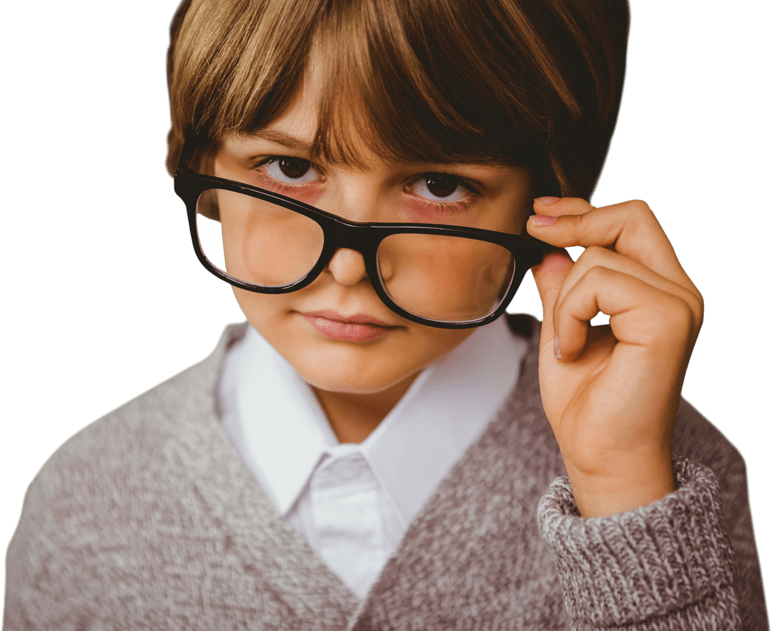 Caucasian Schoolboy in Glasses on Transparent Background
