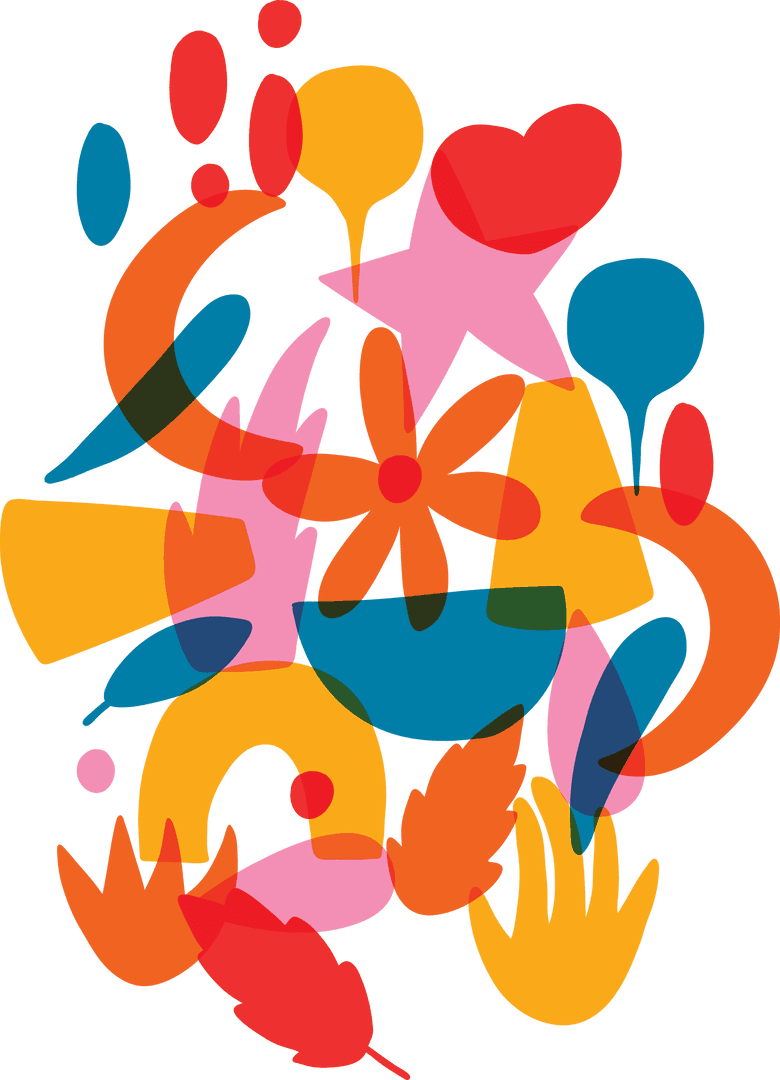 Vibrant Unique Shapes Composition on Transparent Background