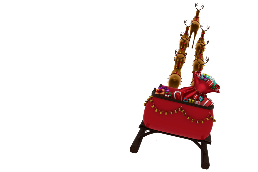 Transparent Reindeer Pulling Red Sleigh with Gift Boxes at Christmas