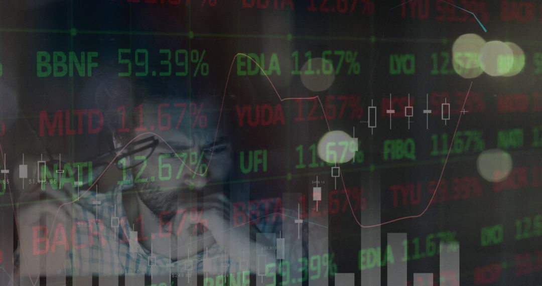 Businessman Analyzing Stock Market Trends and Financial Data Listings