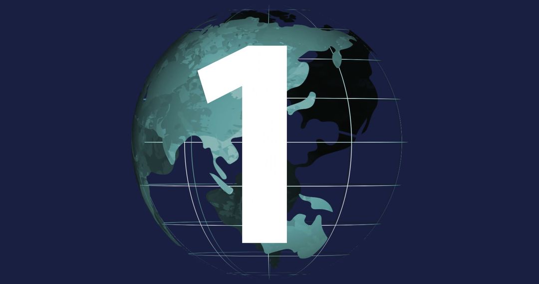 White Number One on Stylized Globe with Grid Lines
