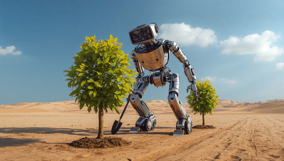 Robot Planting Trees in Arid Desert for Environmental Innovation