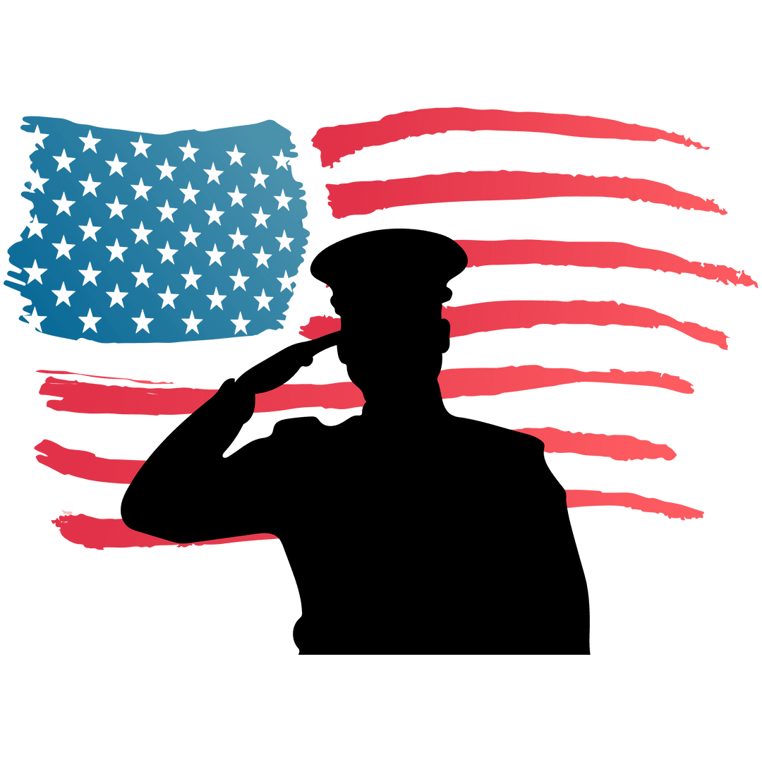 Transparent Illustration of US Flag With Soldier Saluting