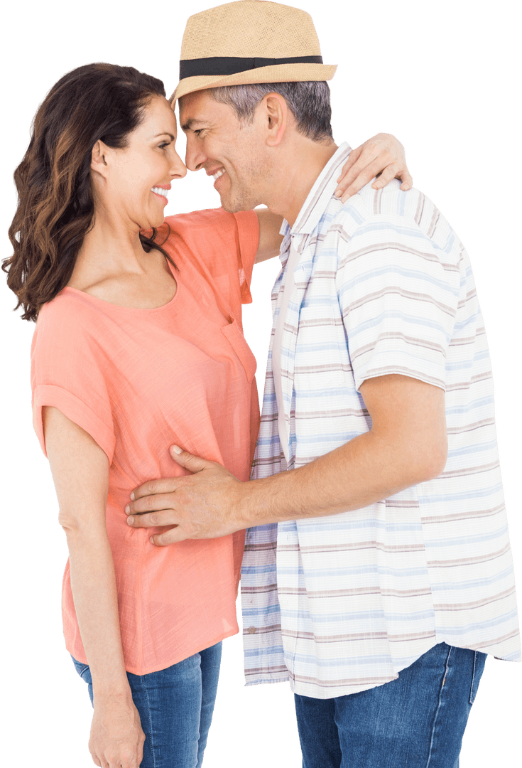 Transparent Romantic Couple Smiling with Affection