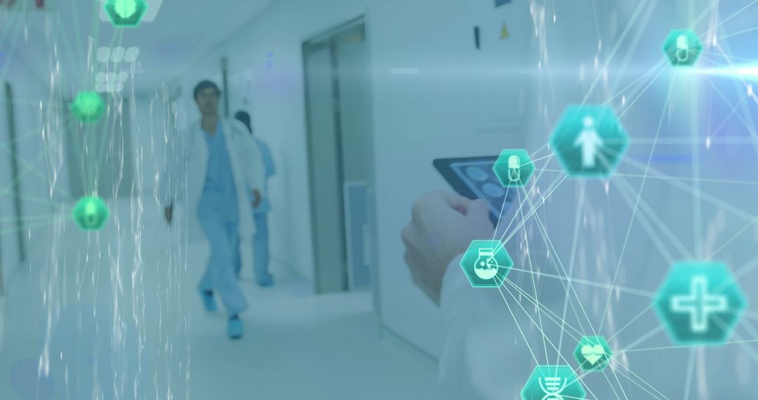 Doctor Using Tablet with Medical Network Interface