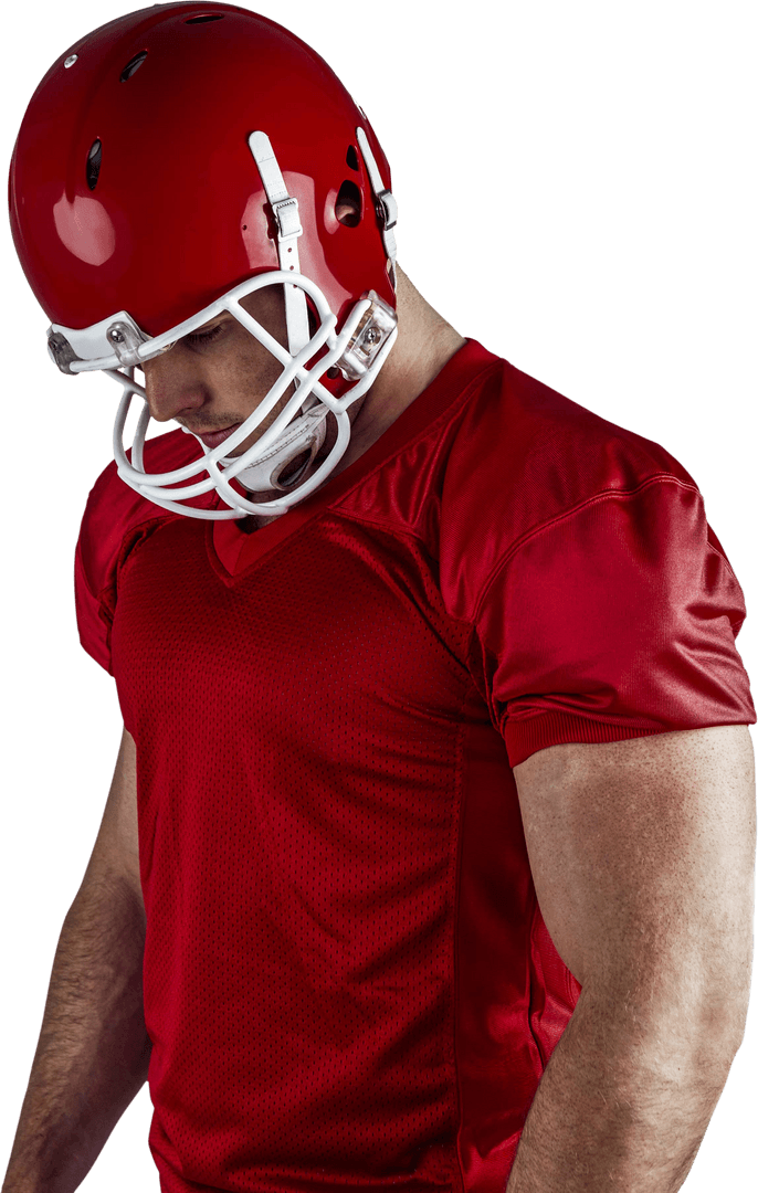 American Football Player in Red Uniform with Red Helmet, Transparent Background