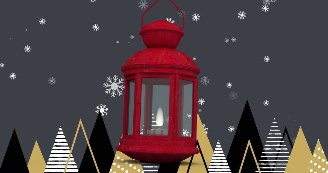 Red Christmas Lantern with Snowflakes on Graphic Background