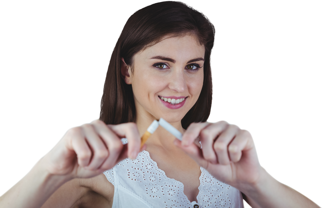 Happy Young Woman Snapping Cigarette in Half, Advocating Tobacco-Free Lifestyle - Download Free Stock Images Pikwizard.com