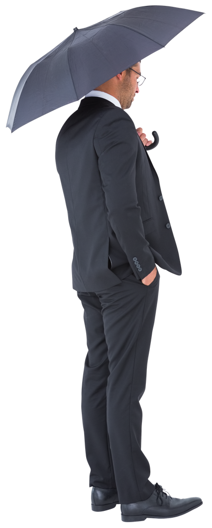 Transparent Businessman Sheltering Under Black Umbrella in Suit - Download Free Stock Images Pikwizard.com