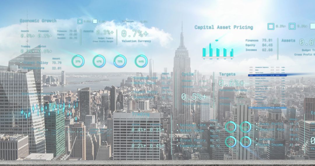 Financial Data Visualization Over Urban Skyline Concept