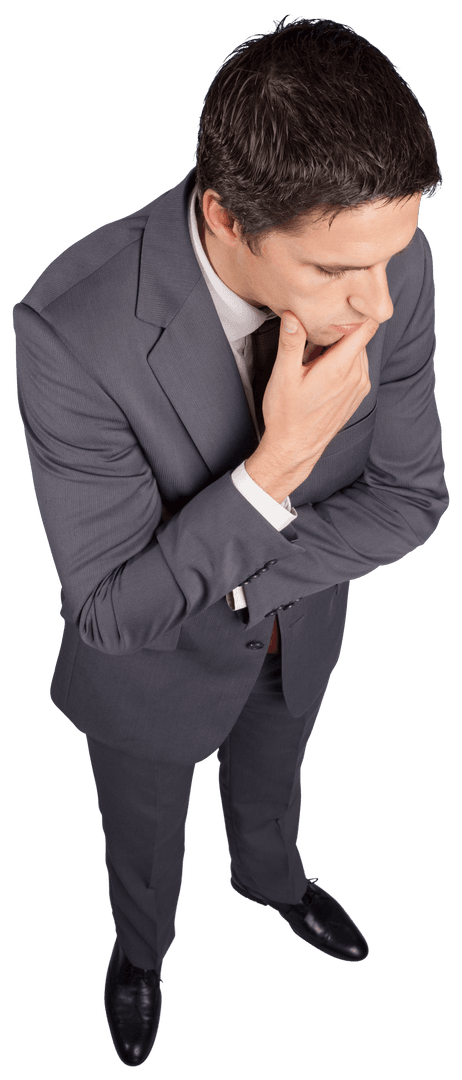Thoughtful Young Businessman in Suit Contemplating Strategy Transparent