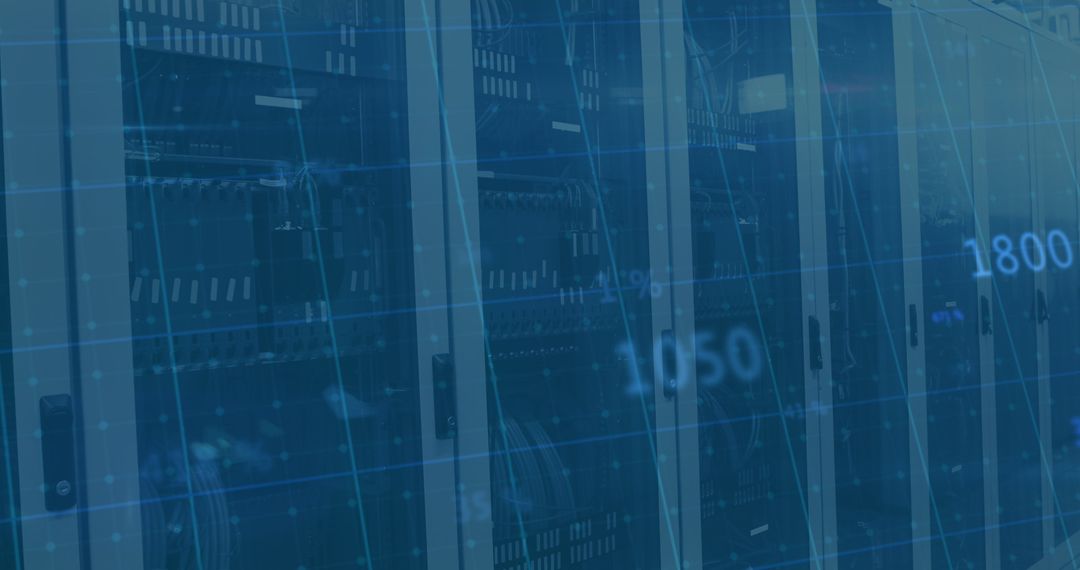 Data Processing Overlay in Modern Server Room with Digital Interface