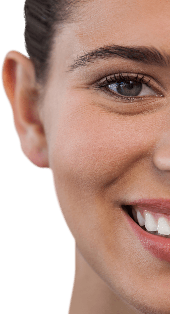 Transparent Close-Up Portrait of Smiling Young Woman