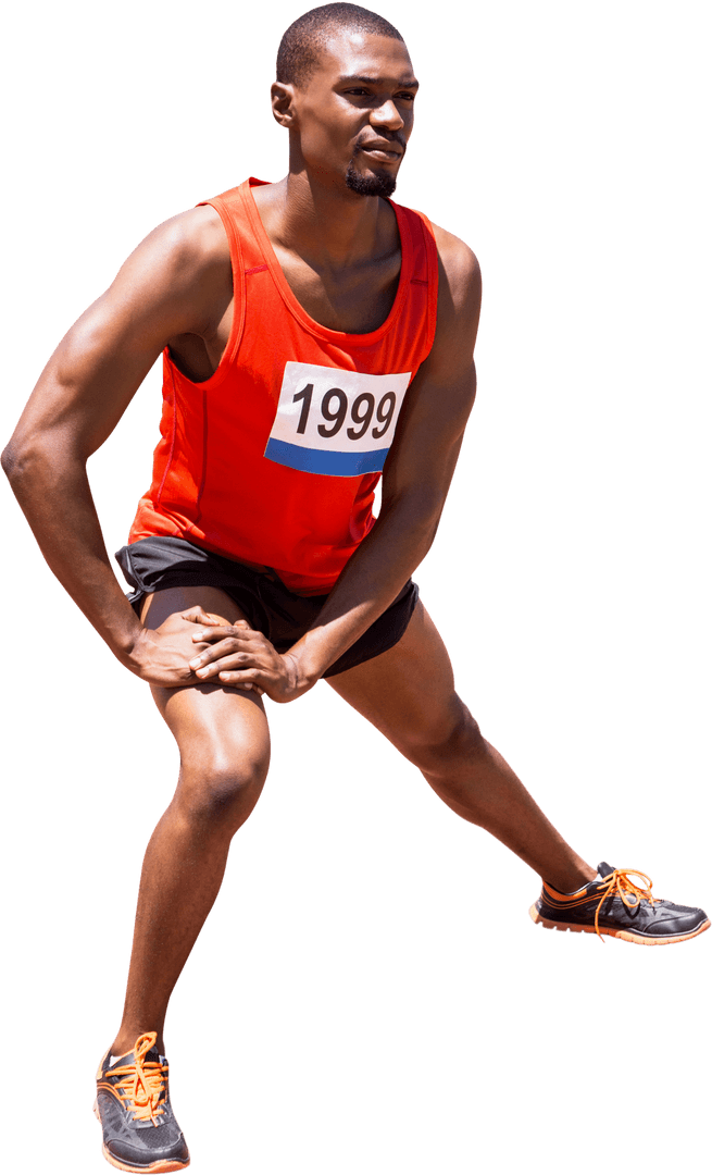 Transparent Image of Male Athlete Stretching before Run
