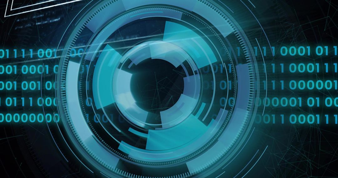 Rotating Futuristic HUD Interface with Binary Data Streams and Concentric Digital Rings
