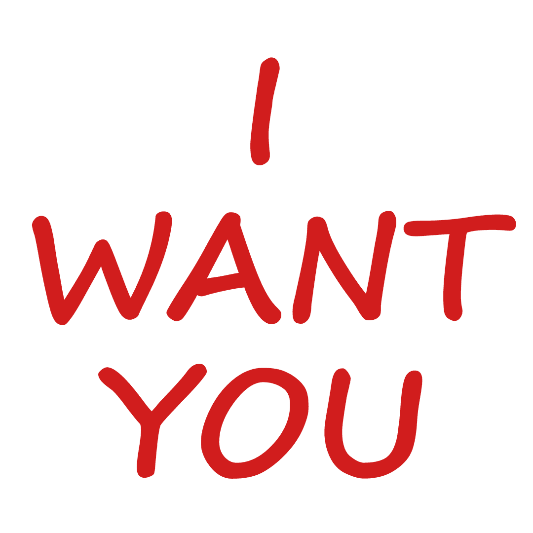 I Want You Romantic Text with Transparent Background