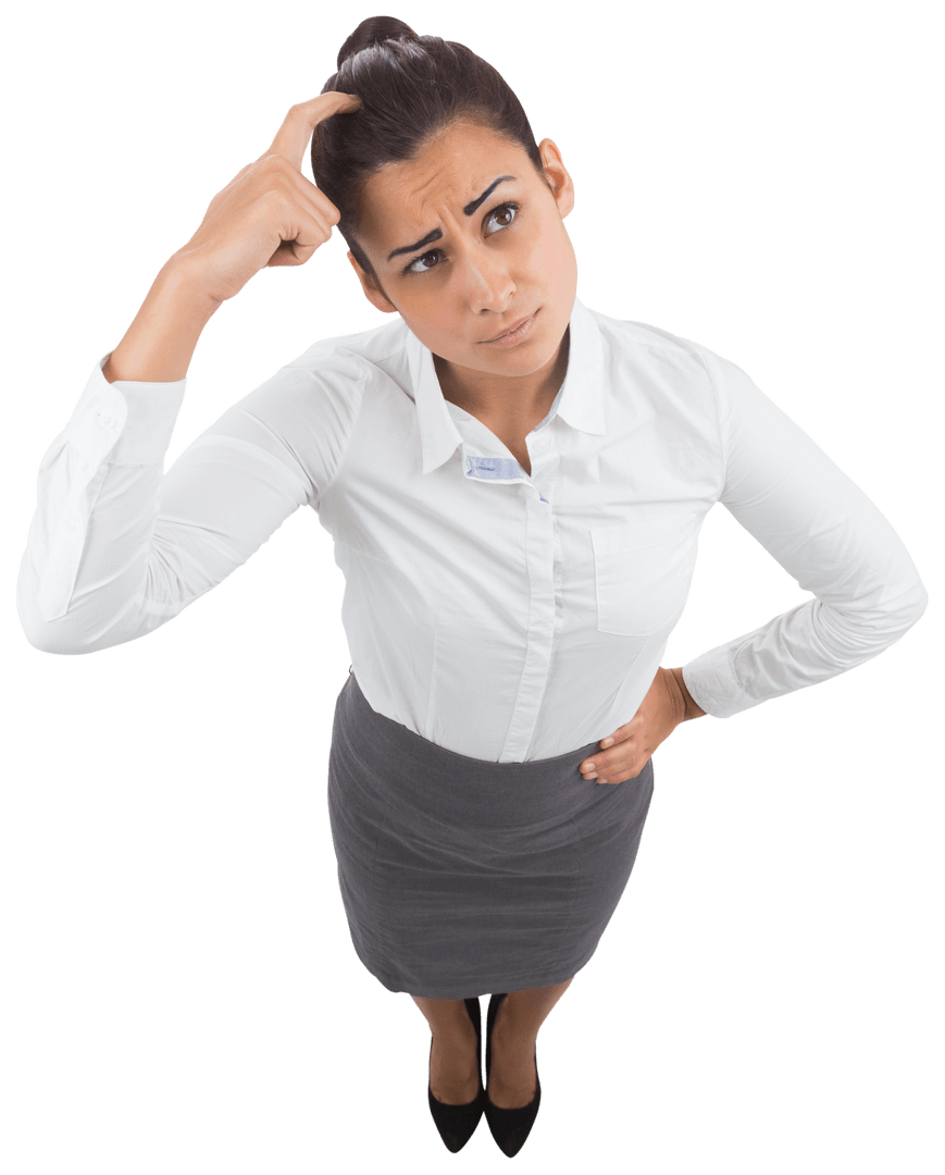 Confused Hispanic Businesswoman Scratching Head Transparent Pose
