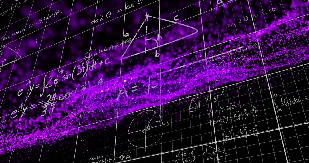 Abstract Purple Math Formulas on Black Background