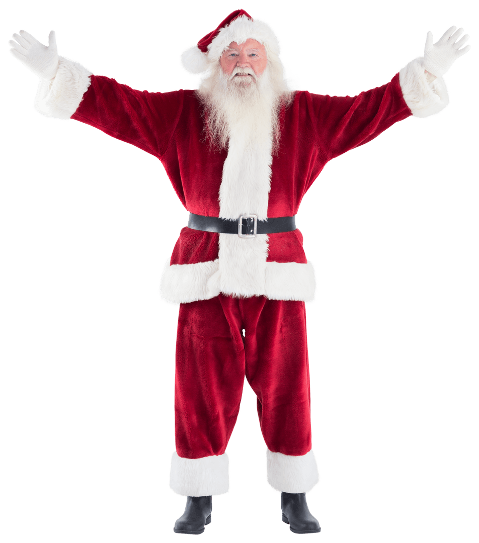 Jolly Santa Claus Stretching Arms Isolated on Transparent Background
