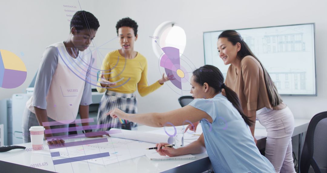 Diverse Business Team Analyzing Data with Digital Interface in Office