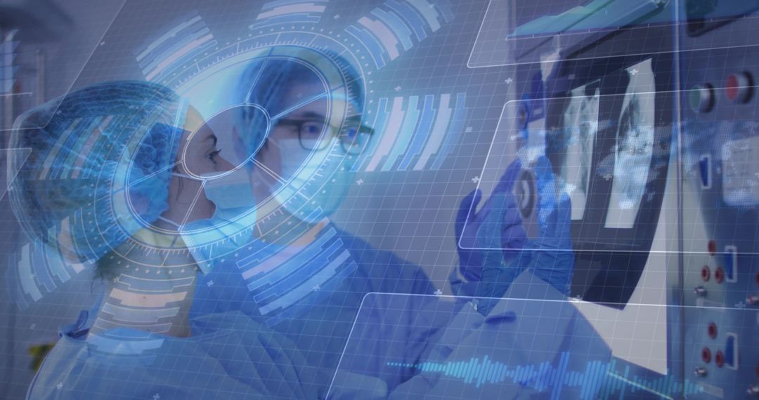 Surgeons Reviewing Augmented Holographic Imaging on Touchscreen Monitors in OR