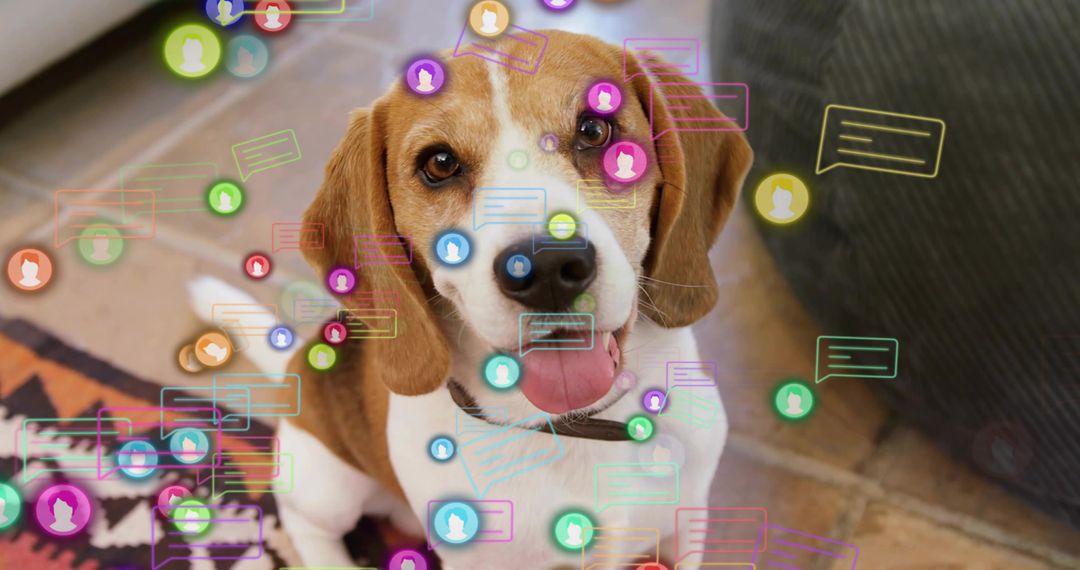 Beagle with Chat Bubbles and Avatars Augmented Reality Concept