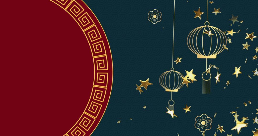 Chinese New Year Decor with Lanterns and Stars