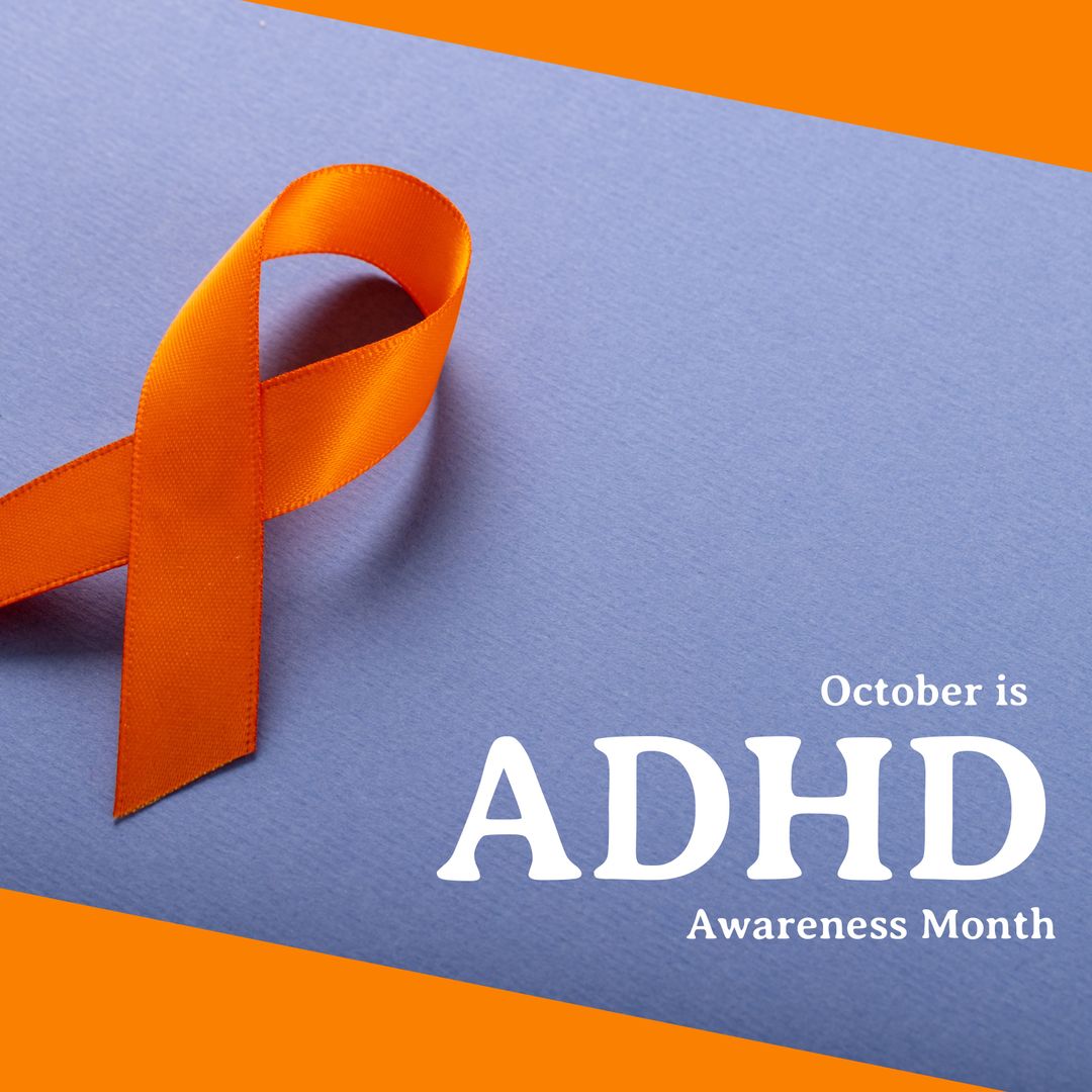 Orange Ribbon on Blue Background for ADHD Awareness